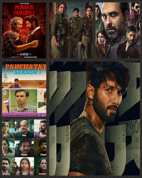 Collage of posters for highly anticipated Indian OTT sequels and new shows in 2024, including Mirzapur 3, Paatal Lok 2, Rana Naidu 2, Kota Factory 3, and Mismatched 3.